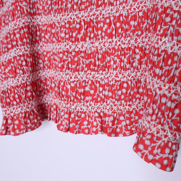 FRENCH CONNECTION Elao Rhodes Poplin Smocked Top Hibiscus in Pink Women's 12 - Picture 6 of 11